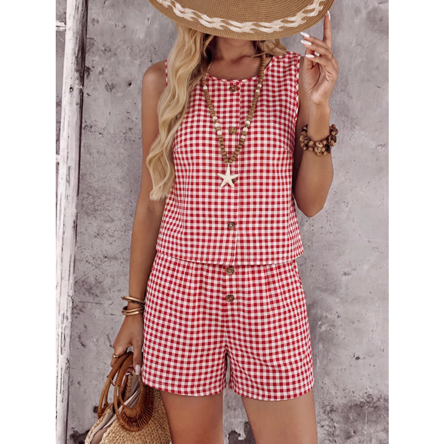 Gingham Sleeveless Top & Shorts Set Apparel and Accessories