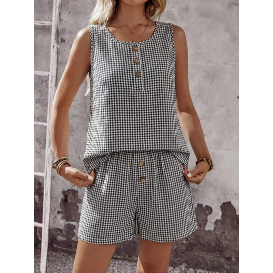 Gingham Sleeveless Top & Shorts Set Apparel and Accessories