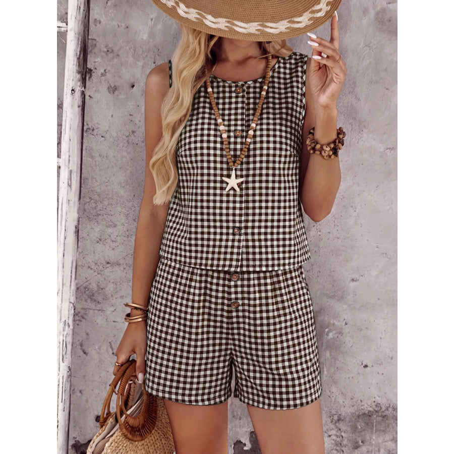 Gingham Sleeveless Top & Shorts Set Apparel and Accessories