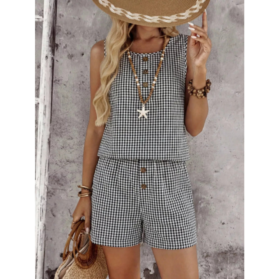 Gingham Sleeveless Top & Shorts Set Apparel and Accessories