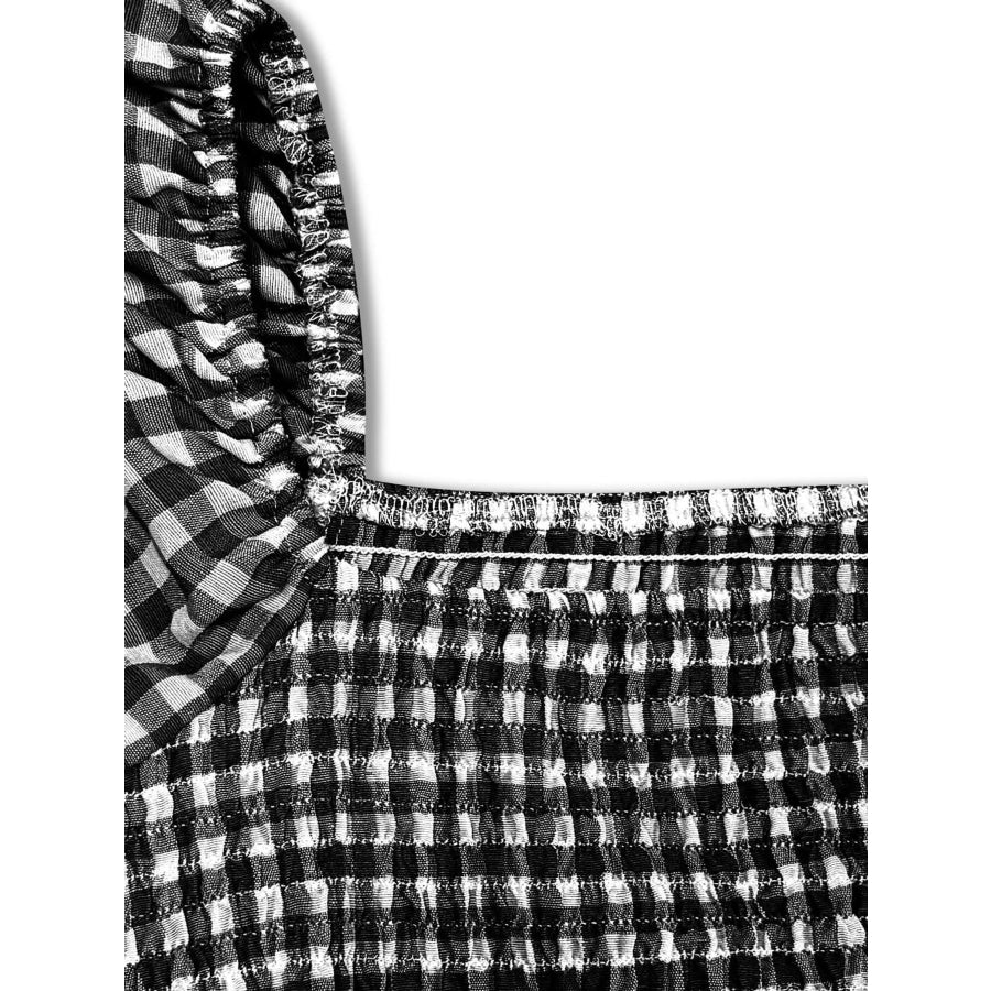 Gingham Smocked Puff Sleeve Midi Dress Apparel and Accessories