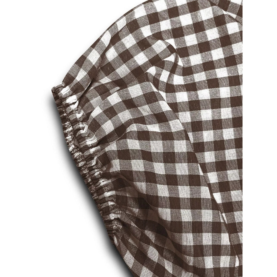 Gingham Smocked Puff Sleeve Midi Dress Apparel and Accessories