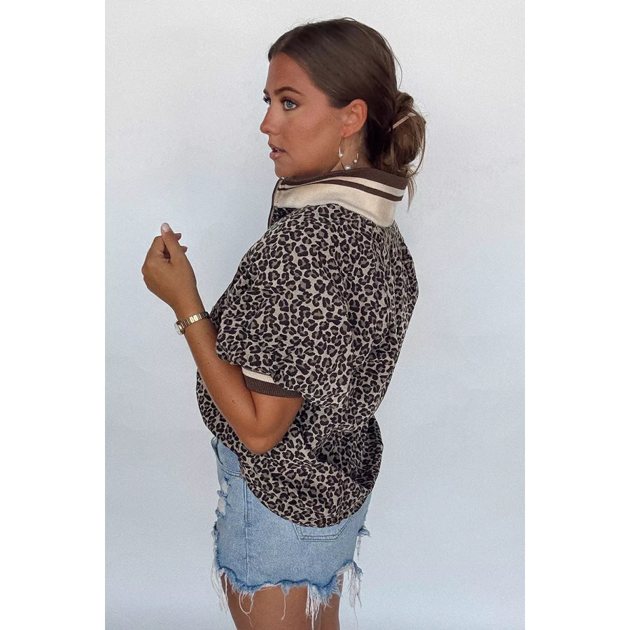 Gingham Striped Patchwork Half Zip Blouse Apparel and Accessories