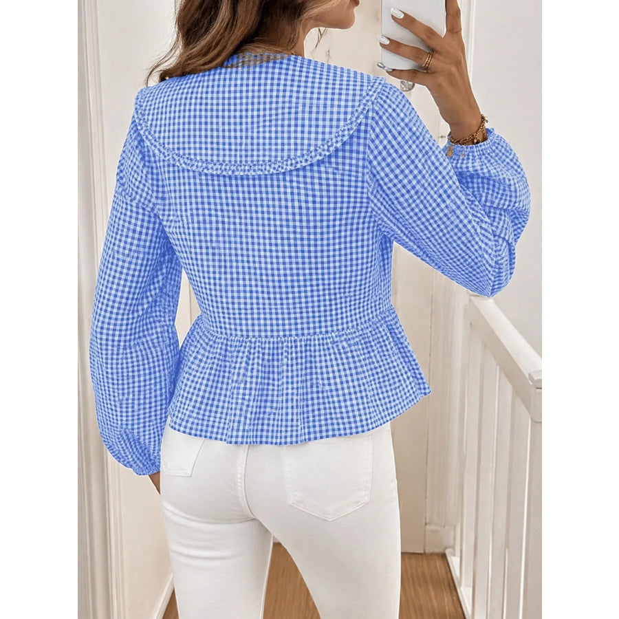 Gingham Tie-Front Peplum Blouse Apparel and Accessories