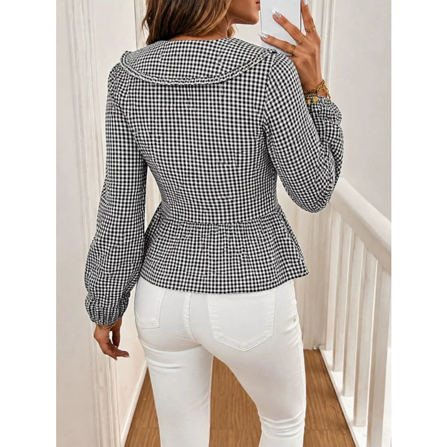 Gingham Tie-Front Peplum Blouse Apparel and Accessories