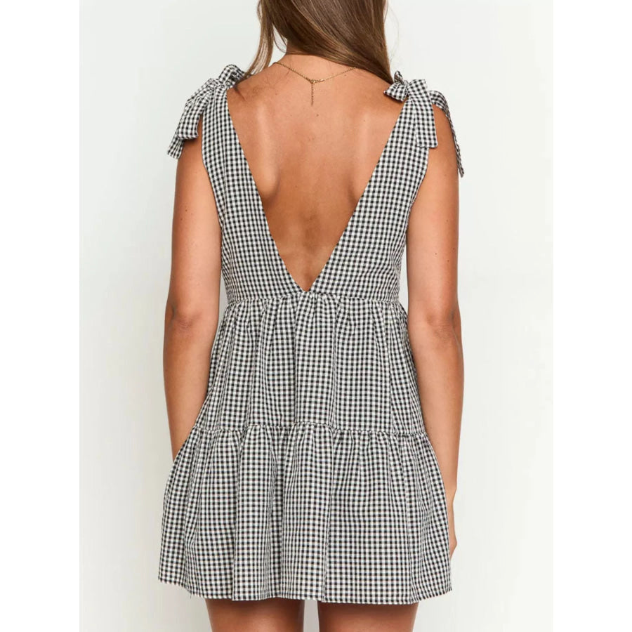 Gingham Tie-Shoulder Mini Dress Apparel and Accessories