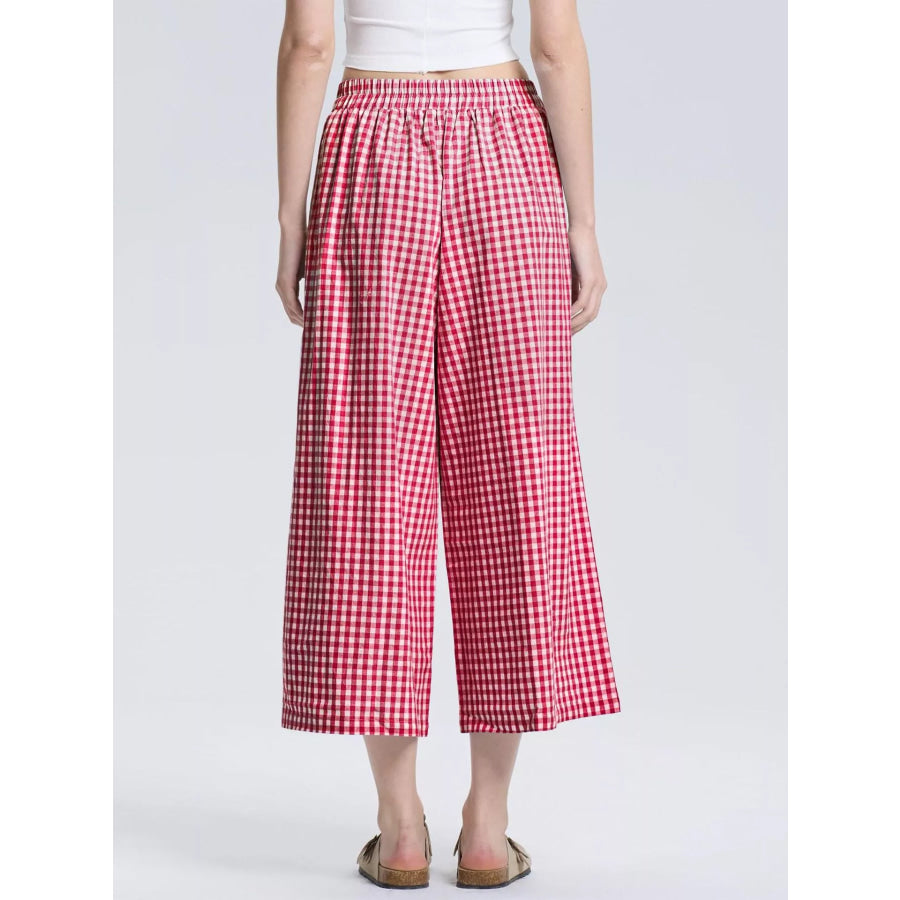 Gingham Wide-Leg Cropped Pants Apparel and Accessories