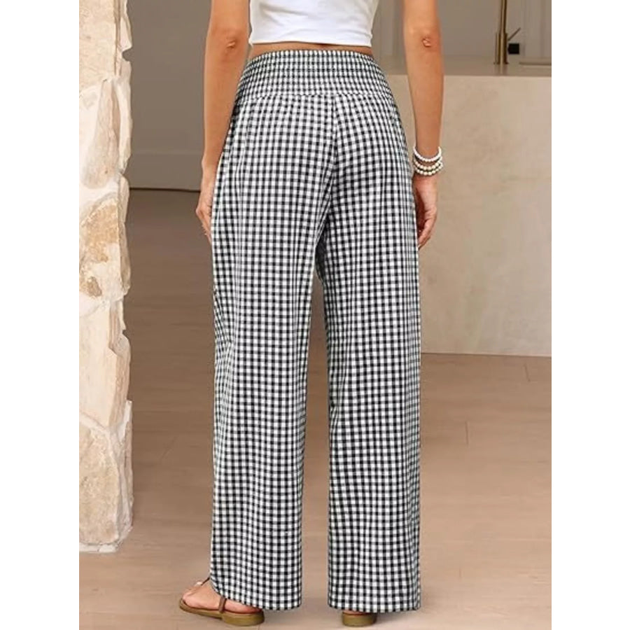 Gingham Wide-Leg Pants Apparel and Accessories