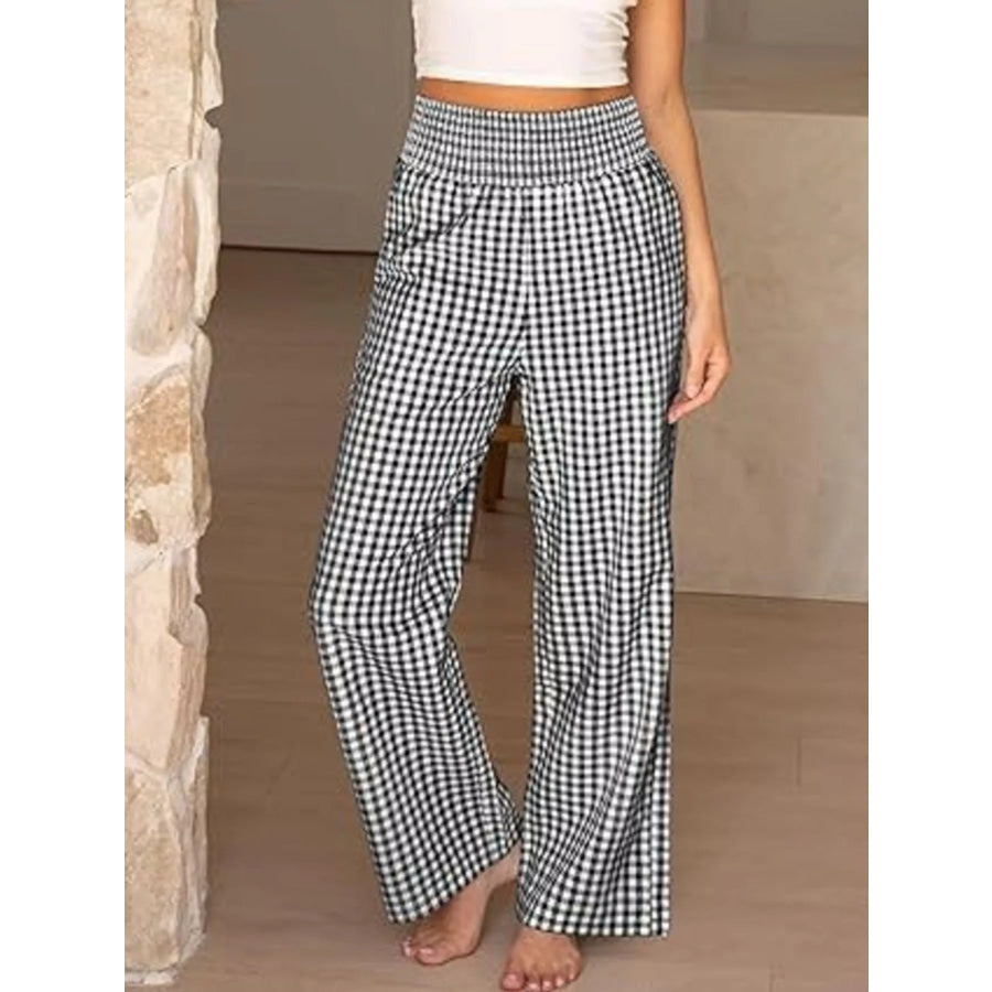 Gingham Wide-Leg Pants Black Plaid / S Apparel and Accessories