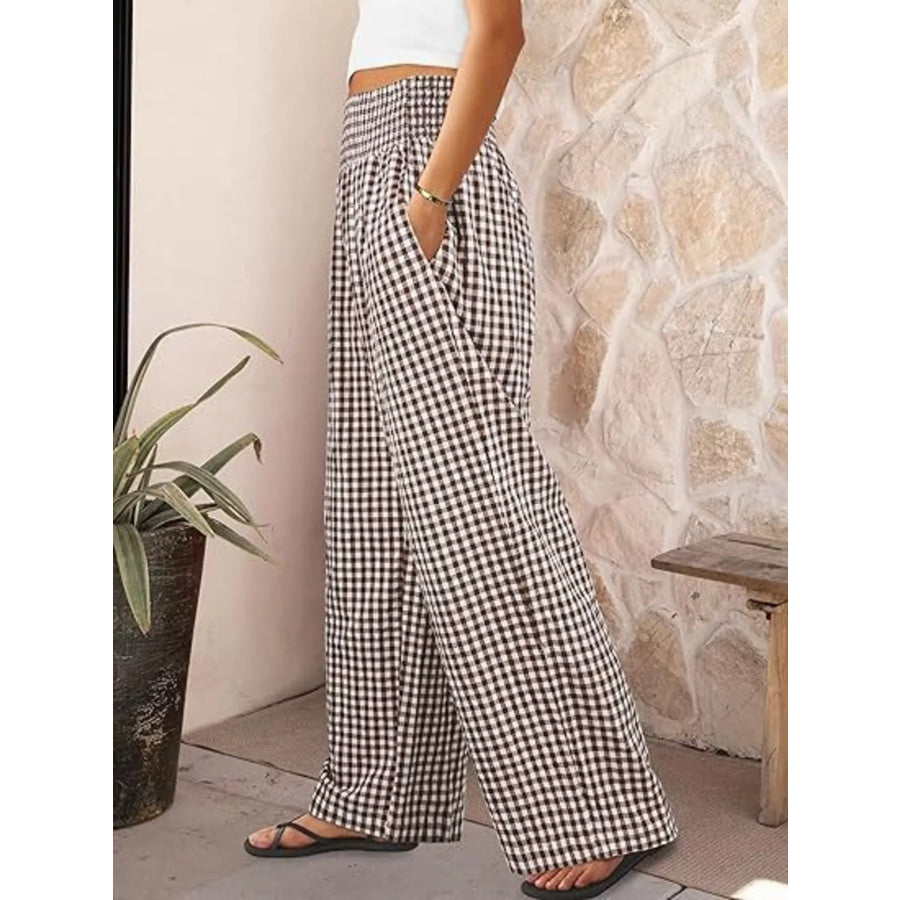 Gingham Wide-Leg Pants Apparel and Accessories