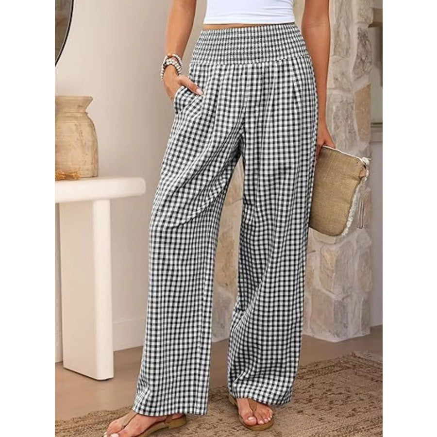 Gingham Wide-Leg Pants Black Plaid / S Apparel and Accessories