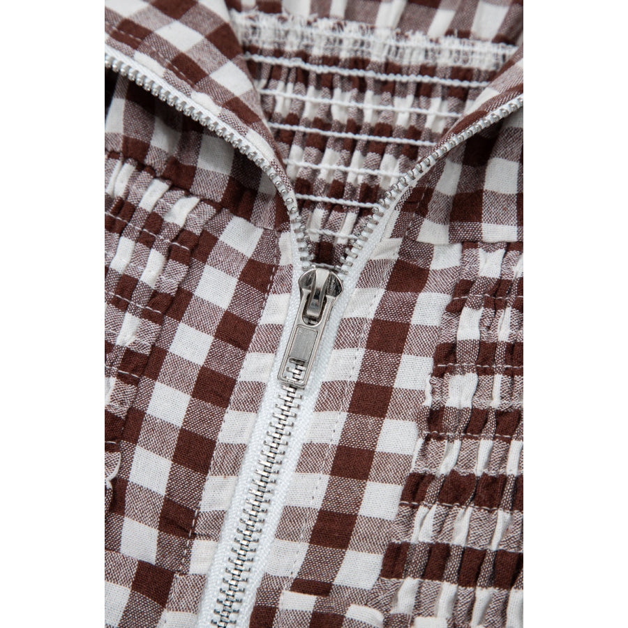 Gingham Zip-Front Midi Dress Apparel and Accessories