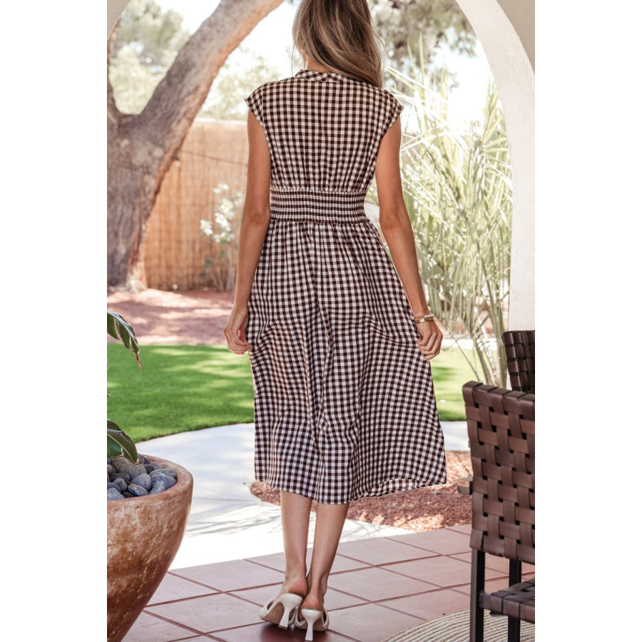 Gingham Zip-Front Midi Dress Apparel and Accessories