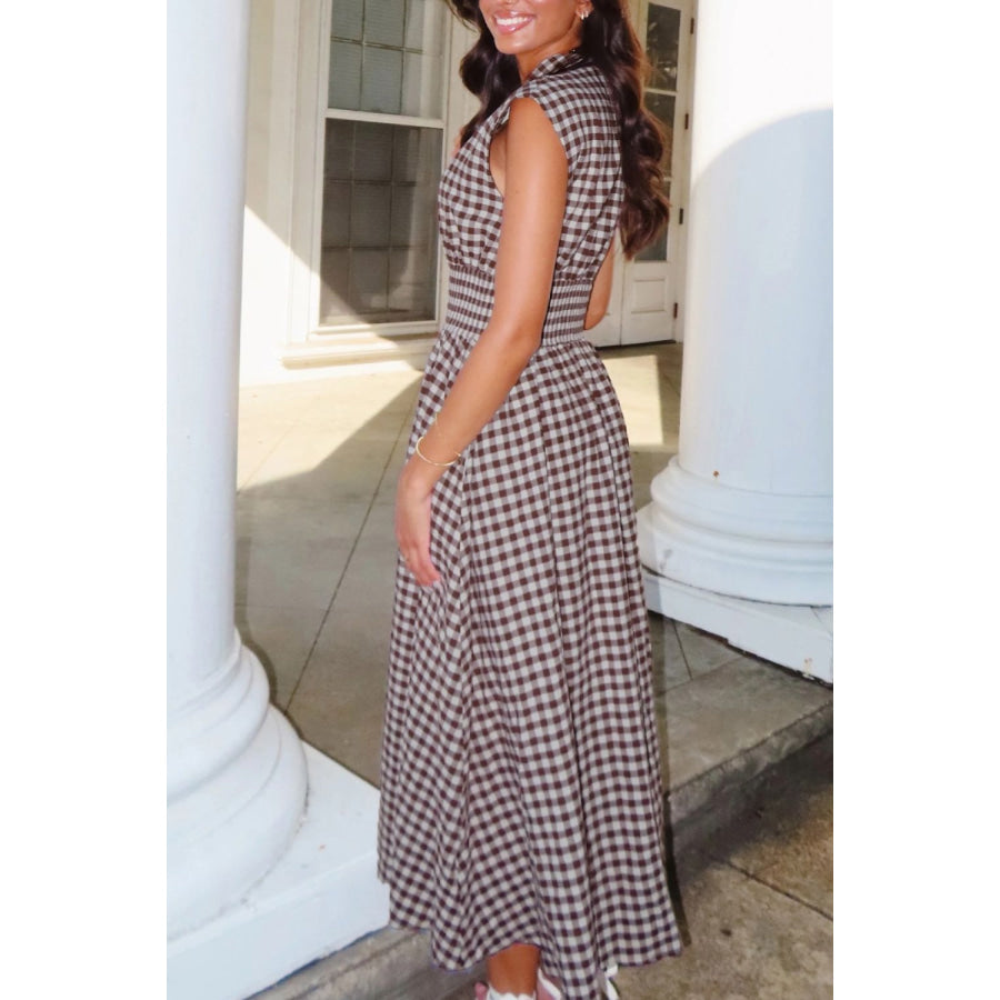 Gingham Zip-Front Midi Dress Apparel and Accessories