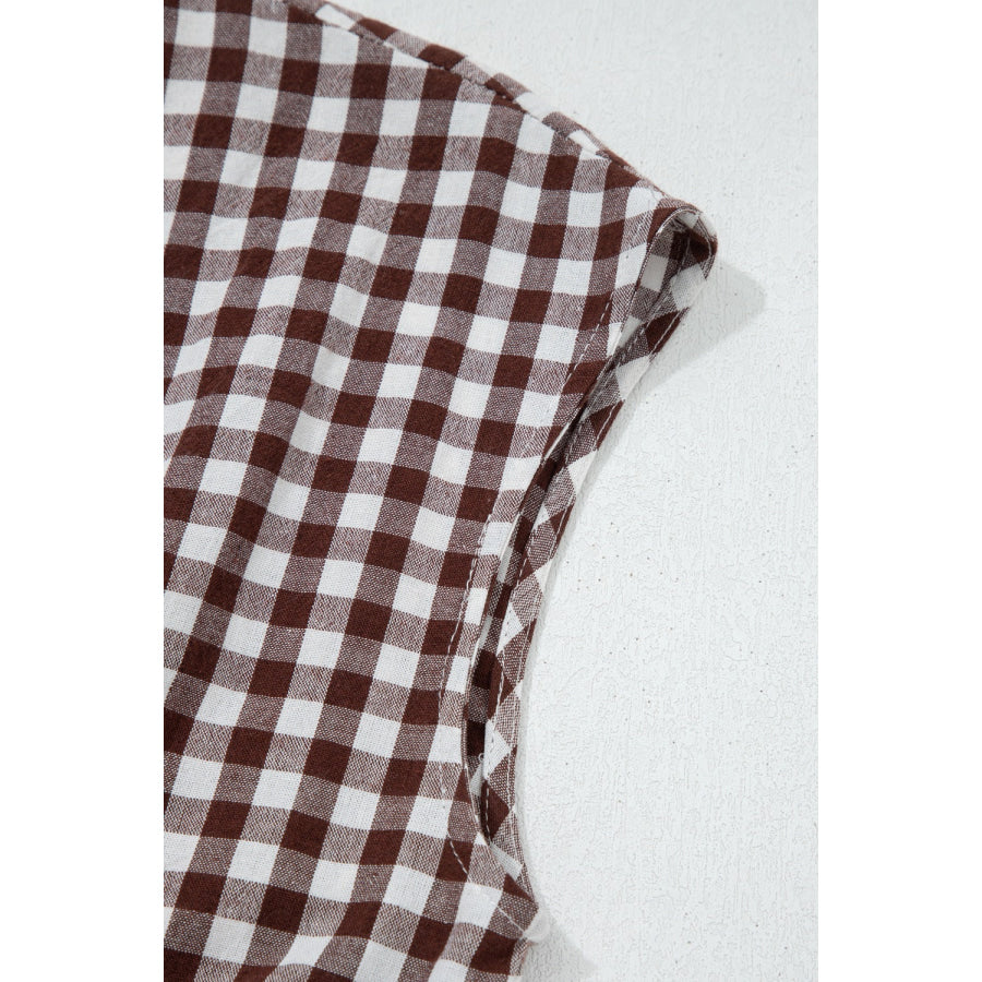 Gingham Zip-Front Midi Dress Apparel and Accessories