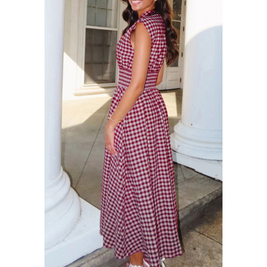 Gingham Zip-Front Midi Dress Apparel and Accessories