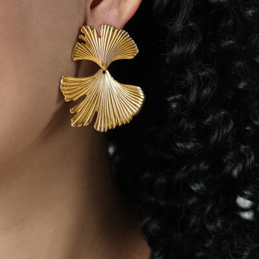 Ginkgo Biloba Design Stud Earrings Gold / One Size Clothing