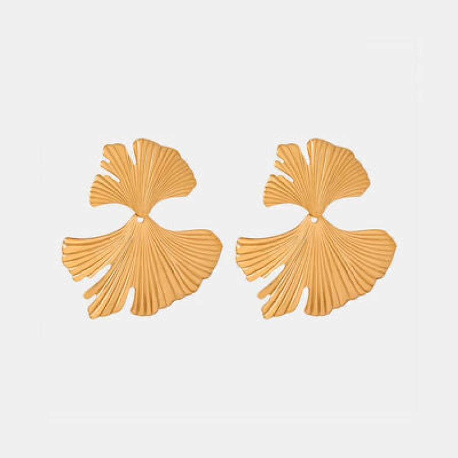 Ginkgo Biloba Design Stud Earrings Gold / One Size Clothing