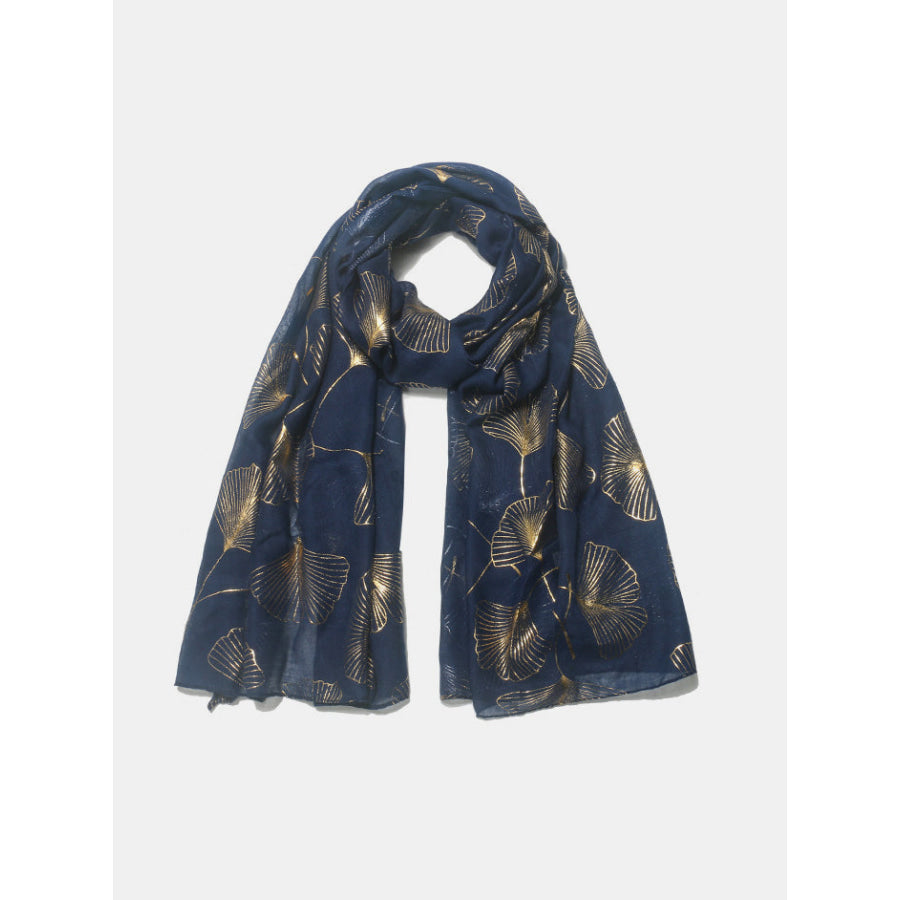 Ginkgo Leaf Polyester Scarf Dark Navy / One Size Apparel and Accessories