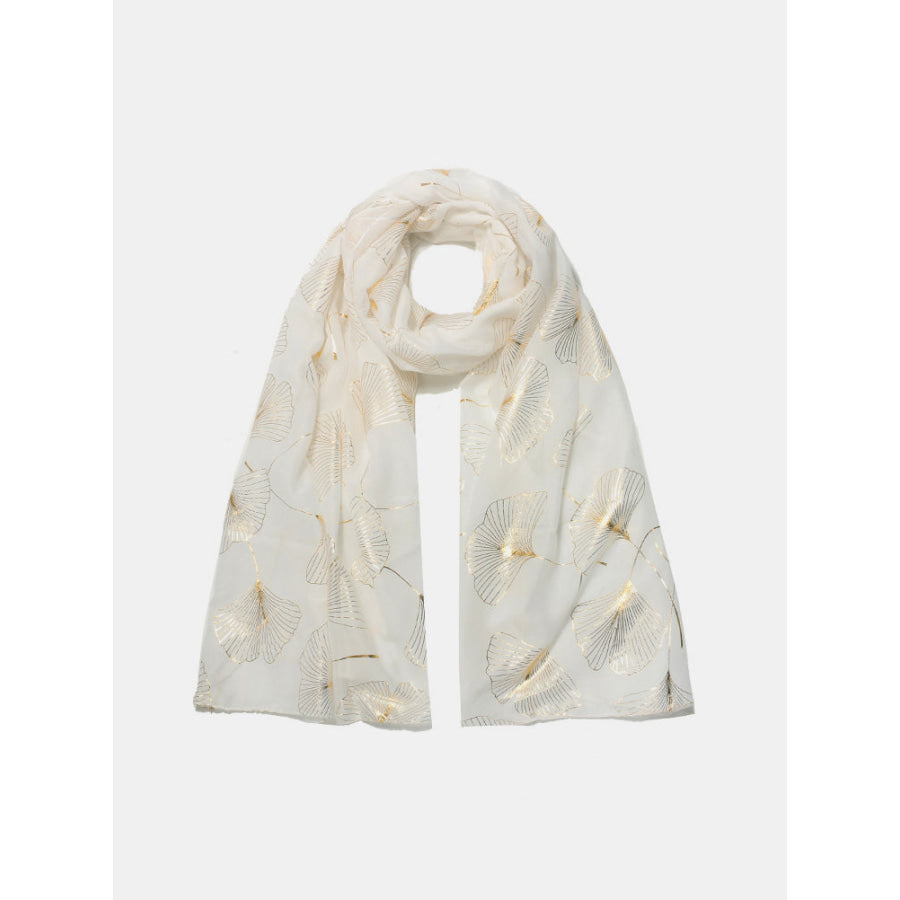 Ginkgo Leaf Polyester Scarf White / One Size Apparel and Accessories