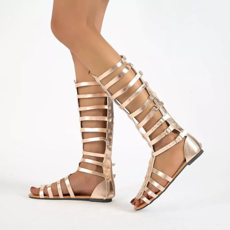 Gladiator Style Buckled Open Toe Sandals Gold / 36 Apparel and Accessories