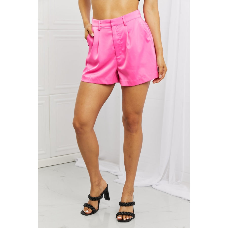Glam Brunch Date Satin Shorts Hot Pink / S
