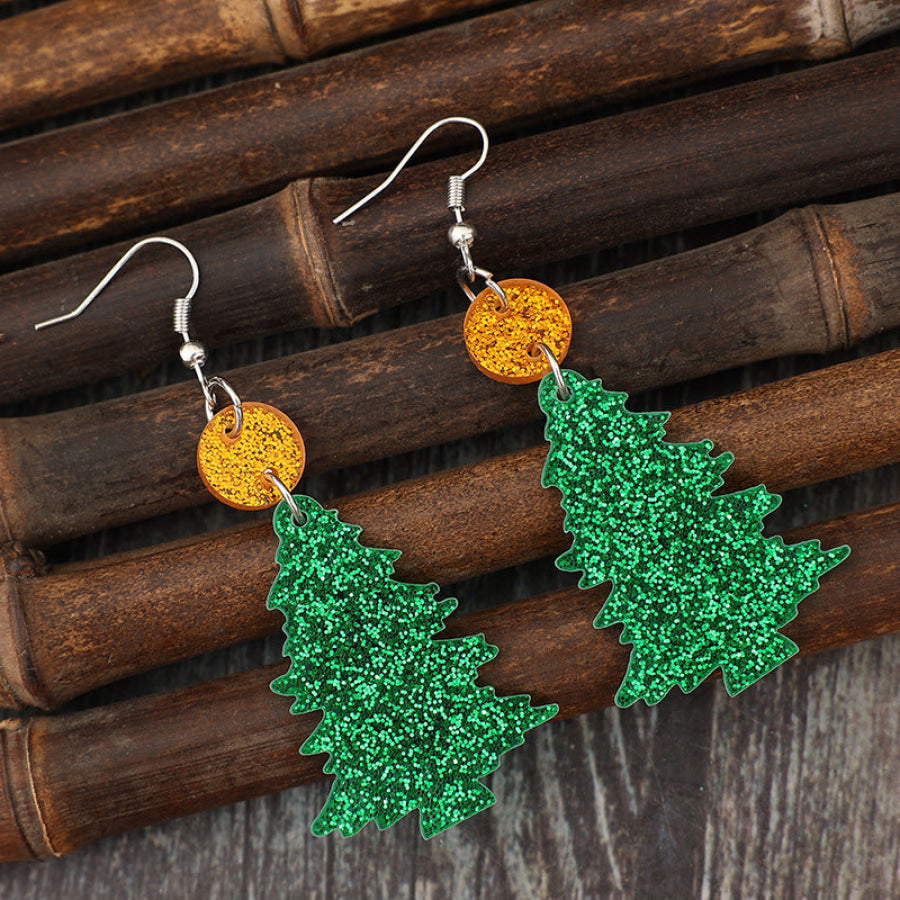 Glitter Acrylic Tree Shape Earrings Green / One Size Apparel and Accessories