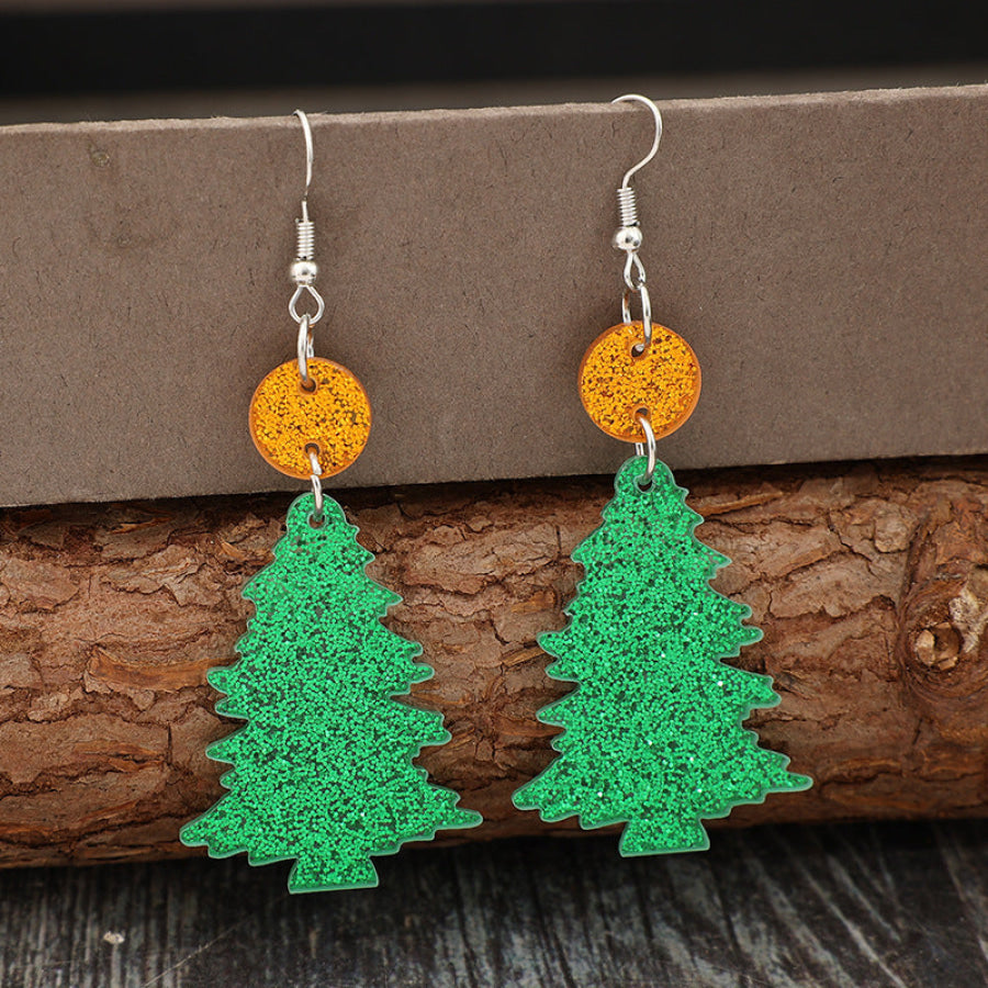 Glitter Acrylic Tree Shape Earrings Green / One Size Apparel and Accessories