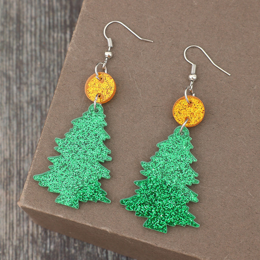 Glitter Acrylic Tree Shape Earrings Green / One Size Apparel and Accessories