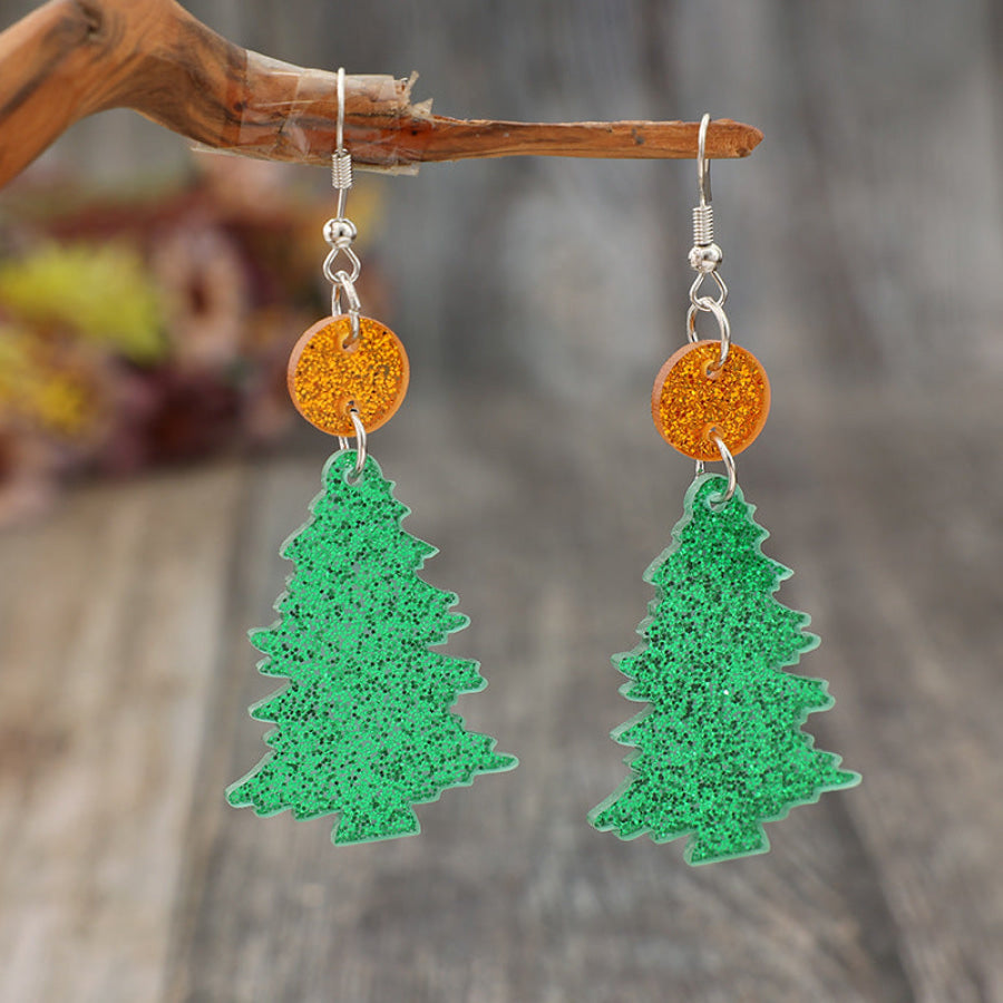 Glitter Acrylic Tree Shape Earrings Green / One Size Apparel and Accessories