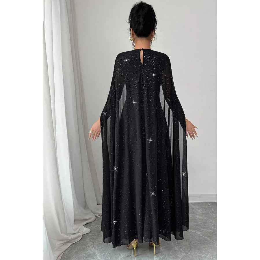 Glitter Cape-Sleeve Maxi Dress Apparel and Accessories
