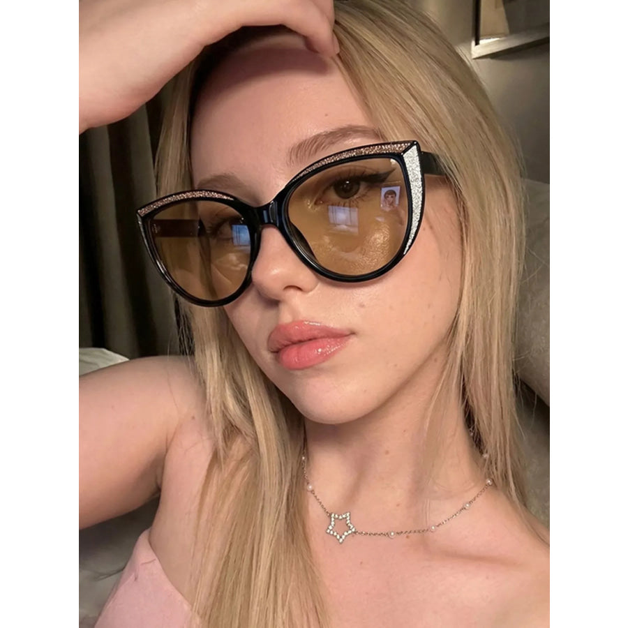 Glitter Cat-Eye Sunglasses with Tinted Lenses Black / One Size Apparel and Accessories