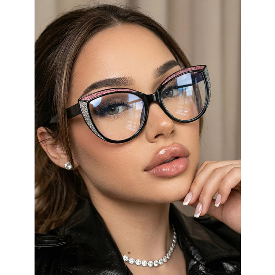 Glitter Cat-Eye Sunglasses with Tinted Lenses Transparent / One Size Apparel and Accessories