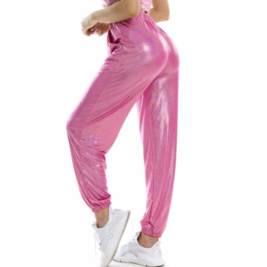 Glitter Elastic Waist Pants with Pockets