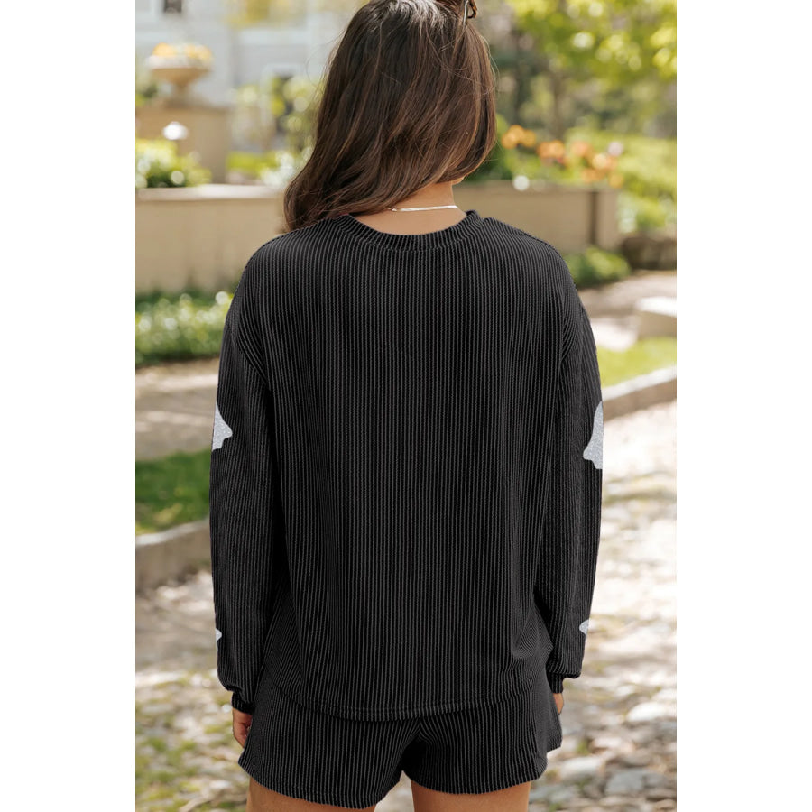 Glitter Ghost Round Neck Long Sleeve Top and Shorts Set Black / S Apparel and Accessories