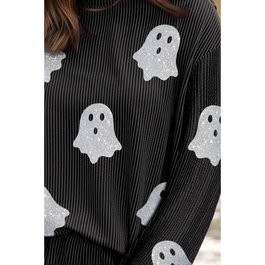 Glitter Ghost Round Neck Long Sleeve Top and Shorts Set Apparel and Accessories