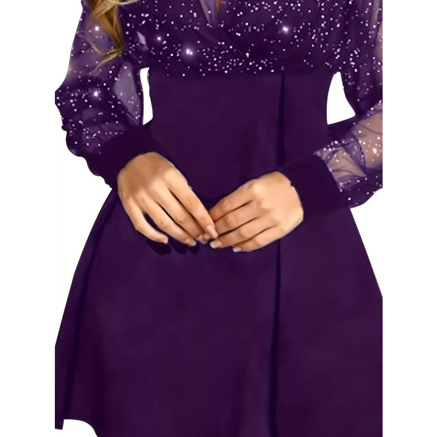 Glitter Mesh Long Sleeve Mini Dress Apparel and Accessories