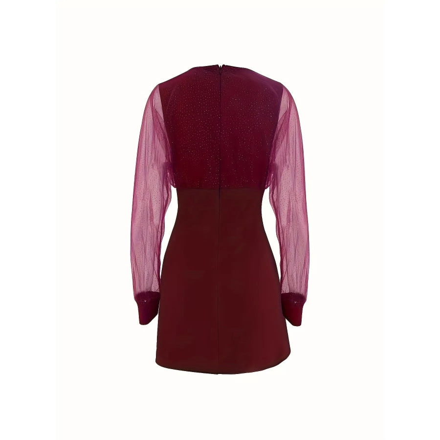 Glitter Mesh Long Sleeve Mini Dress Apparel and Accessories