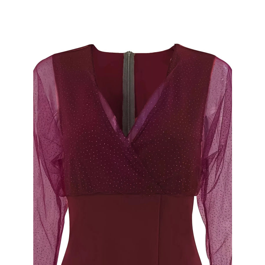 Glitter Mesh Long Sleeve Mini Dress Apparel and Accessories