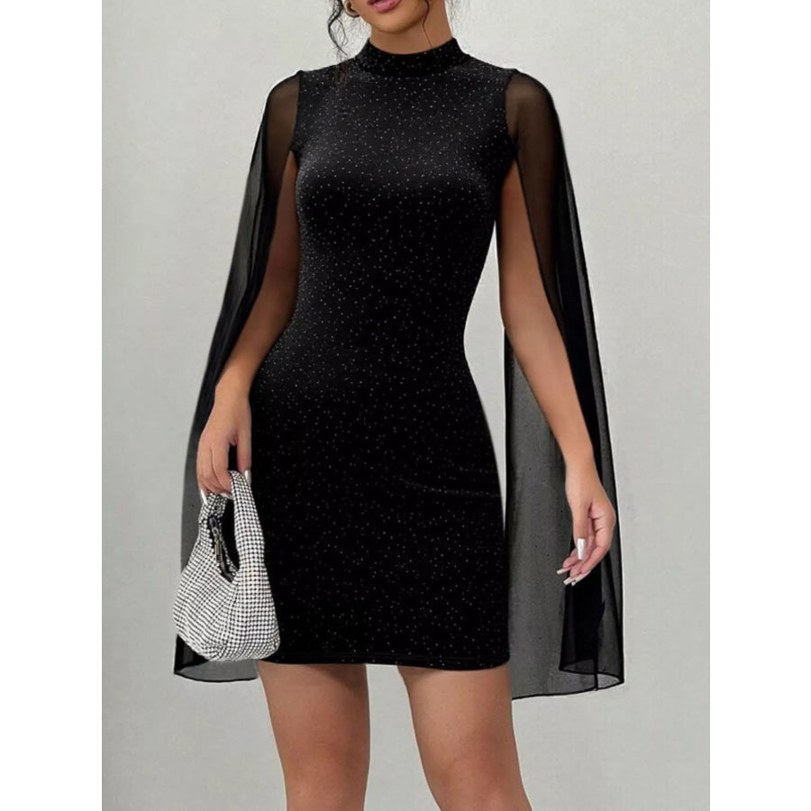 Glitter Mesh Slit Sleeve Bodycon Mini Dress Apparel and Accessories