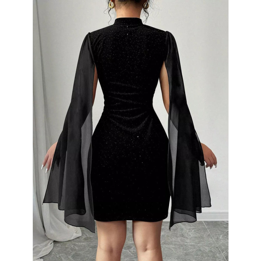 Glitter Mesh Slit Sleeve Bodycon Mini Dress Apparel and Accessories