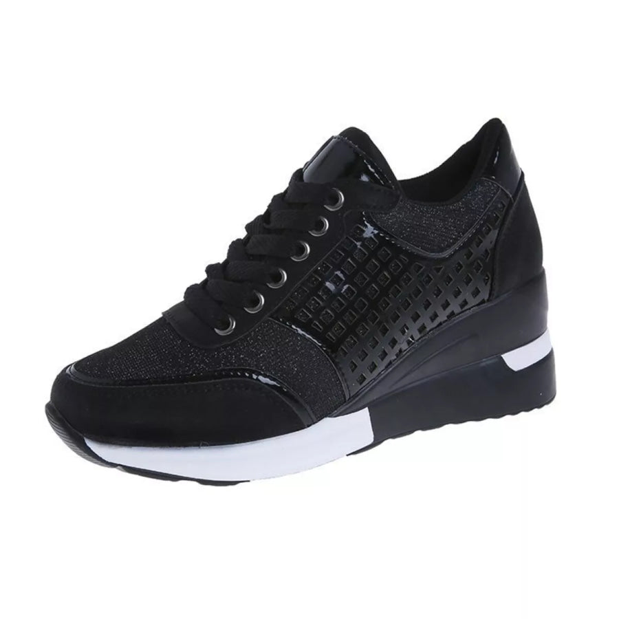 Glitter Mesh Wedge Sneakers with Height-Increasing Sole Black / 36 Apparel and Accessories