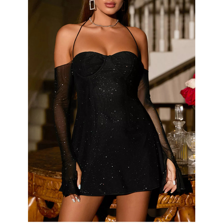 Glitter Mini Dress with Sleeves Apparel and Accessories