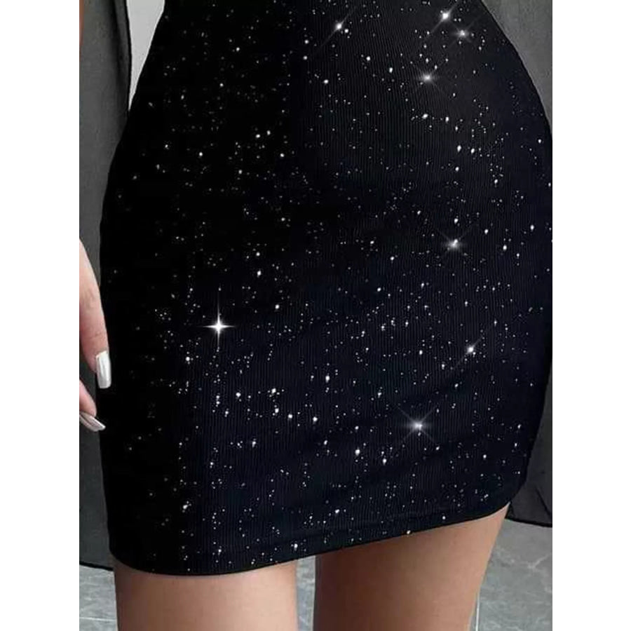 Glitter Mock Neck Cape-Sleeve Bodycon Mini Dress Apparel and Accessories