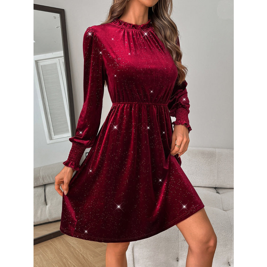 Glitter Mock Neck Long Sleeve Mini Dress Apparel and Accessories