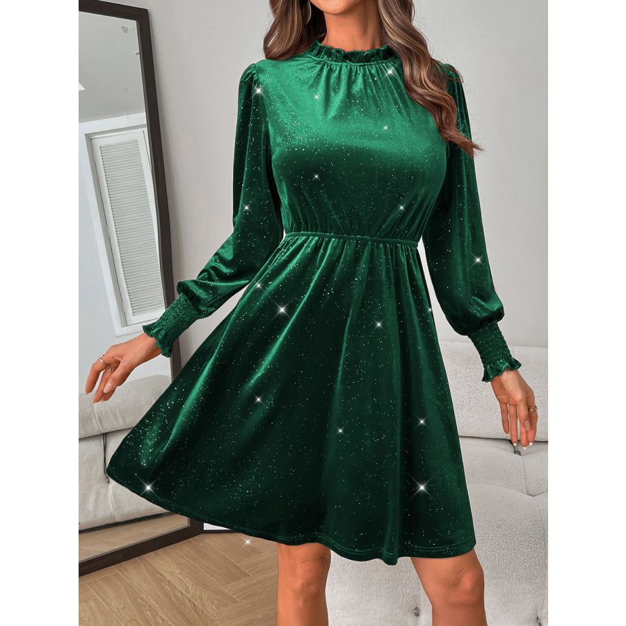 Glitter Mock Neck Long Sleeve Mini Dress Apparel and Accessories