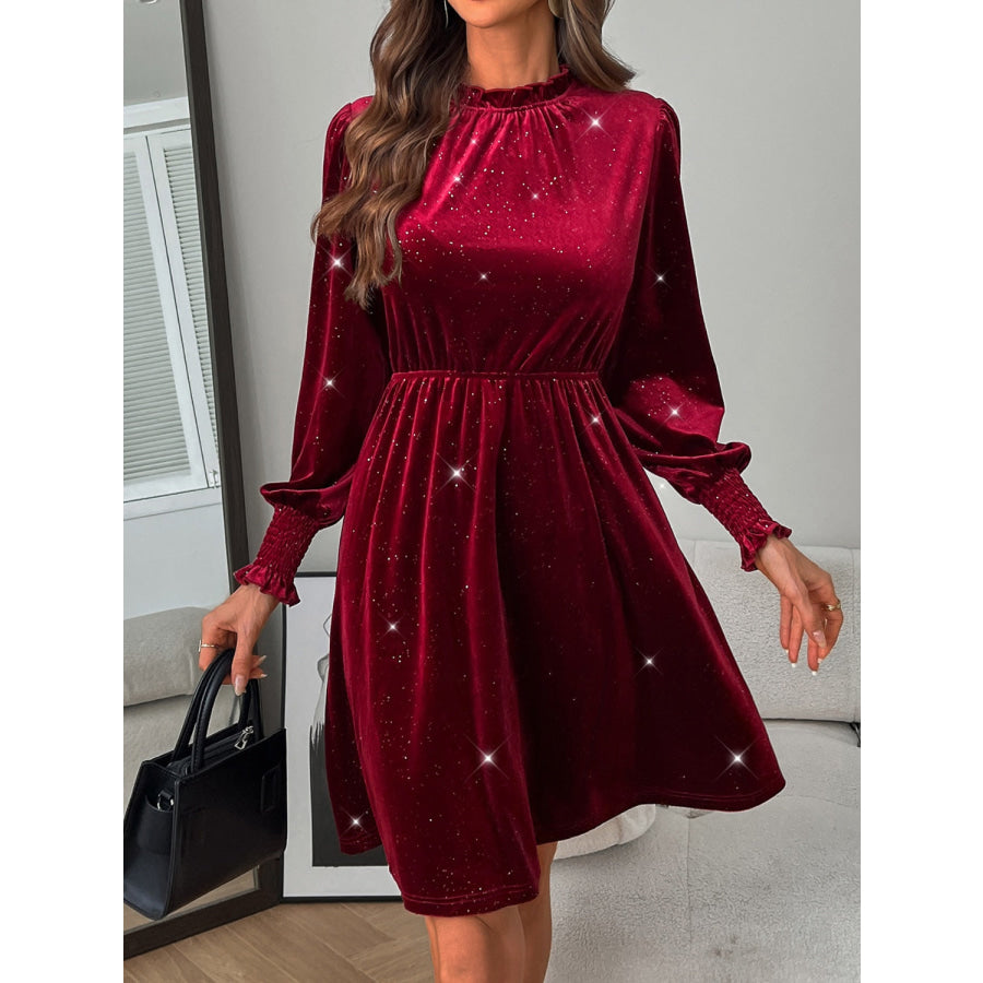 Glitter Mock Neck Long Sleeve Mini Dress Apparel and Accessories