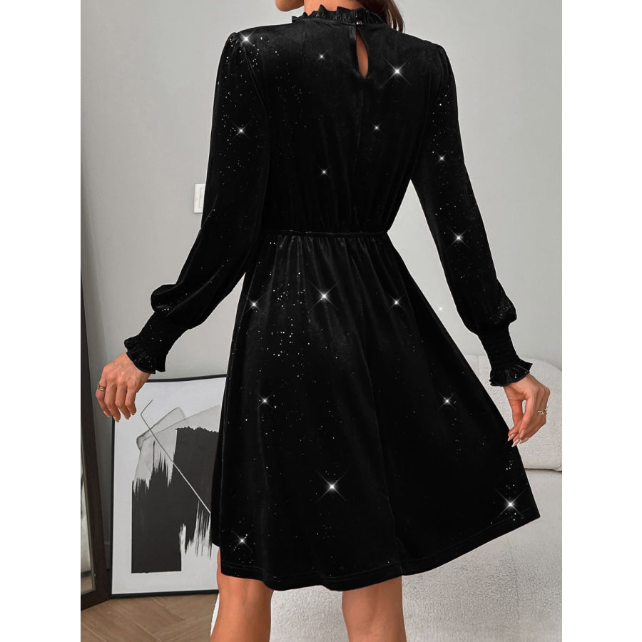 Glitter Mock Neck Long Sleeve Mini Dress Apparel and Accessories