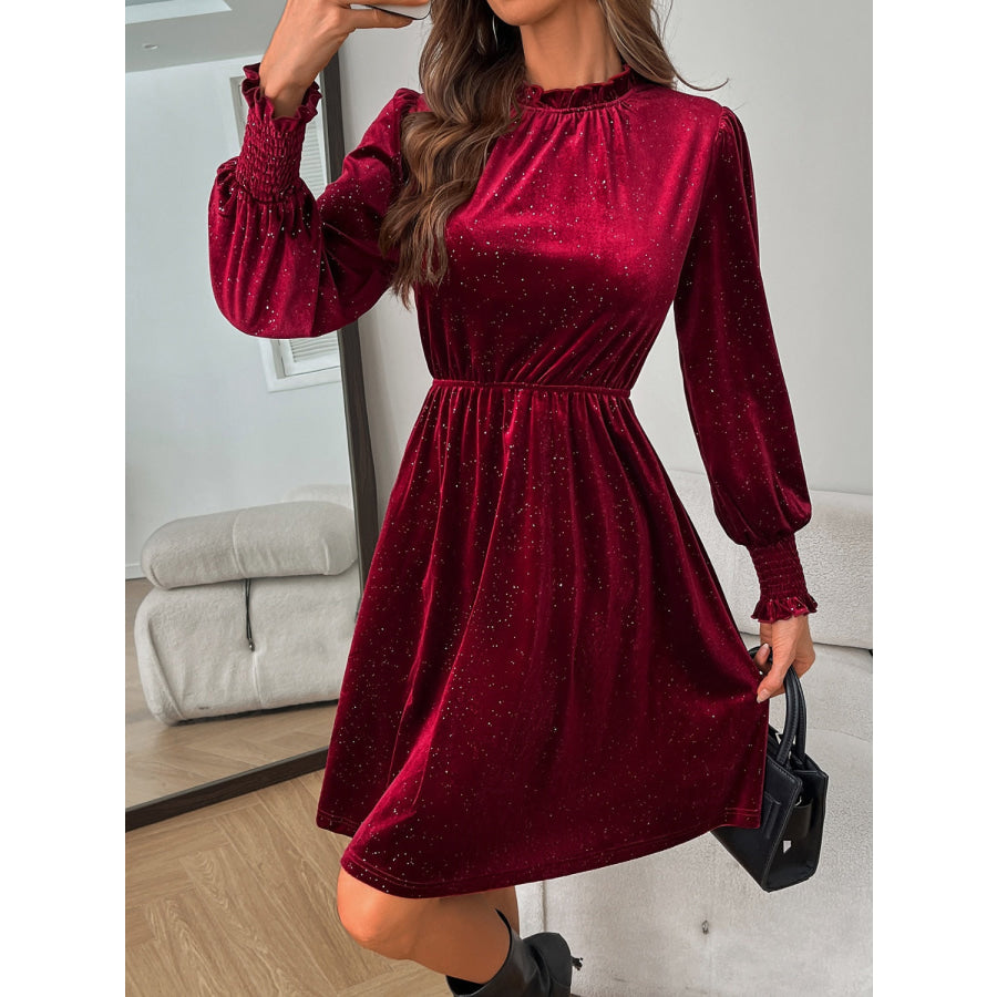 Glitter Mock Neck Long Sleeve Mini Dress Apparel and Accessories