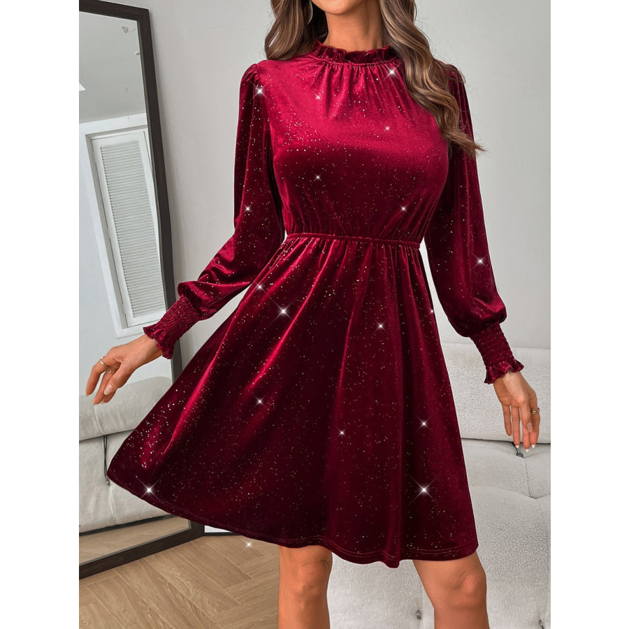 Glitter Mock Neck Long Sleeve Mini Dress Apparel and Accessories